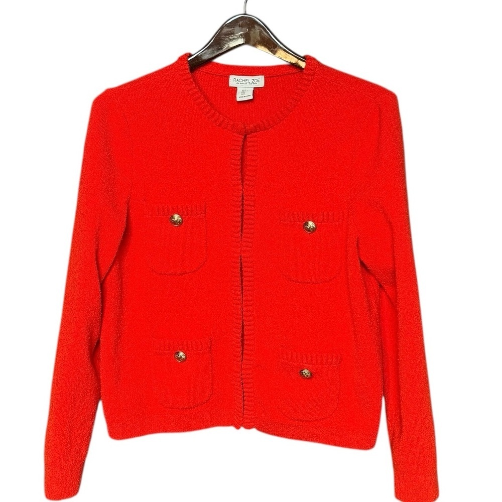 Rachel Zoe Red/Orange Cardigan with Silver Buttons - Picture 4 of 11